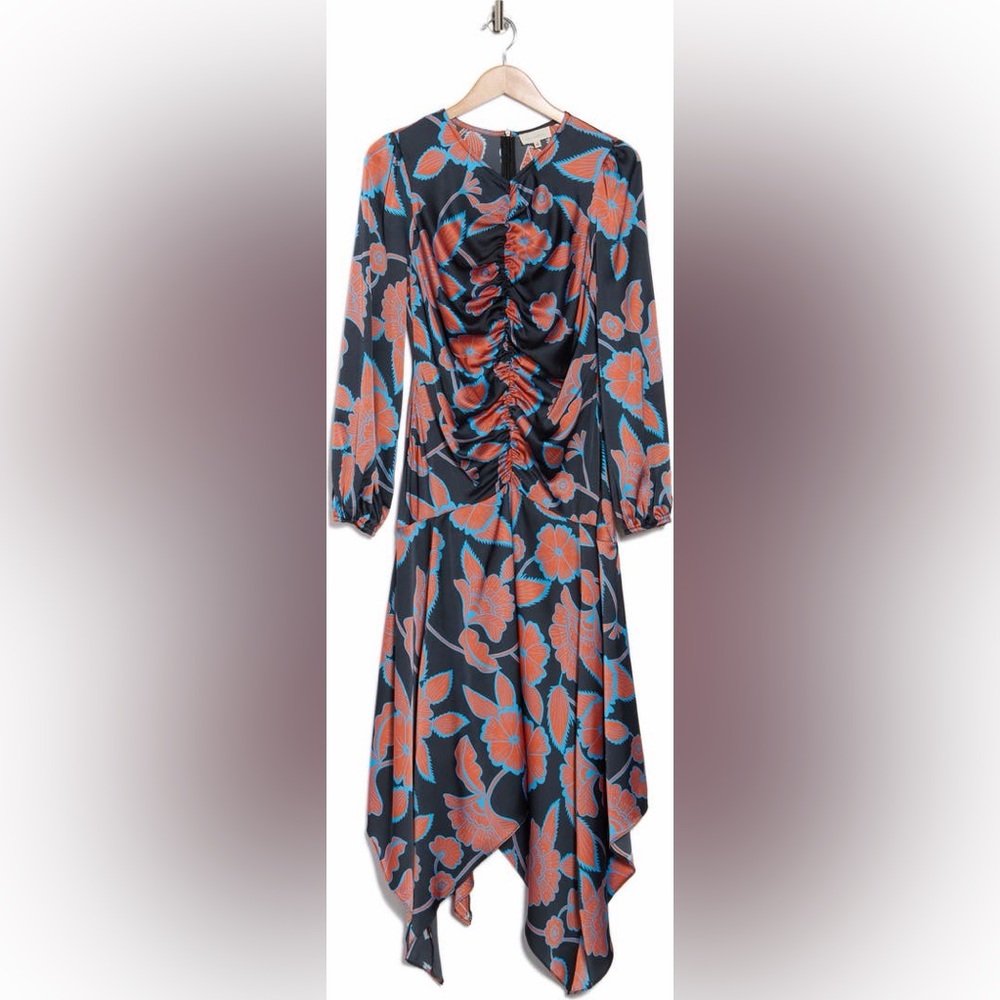 NEW ✨ Floral Long Sleeve Ruched Midi Dress - MELLODAY - Picture 2 of 3